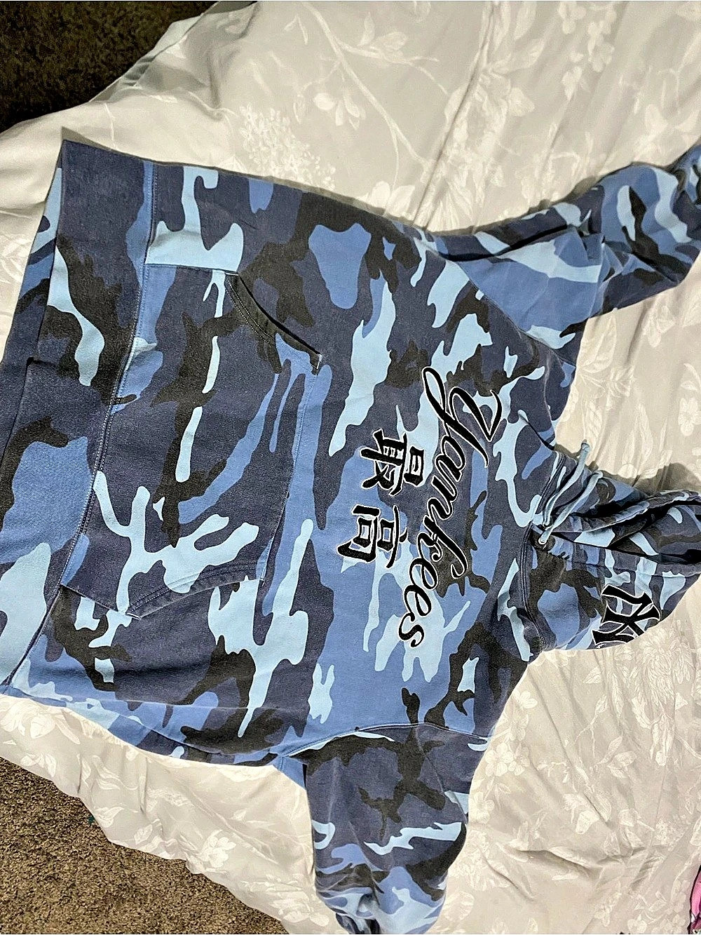 Supreme New York Yankees Kanji Hooded Sweatshirt Blue & Black XL